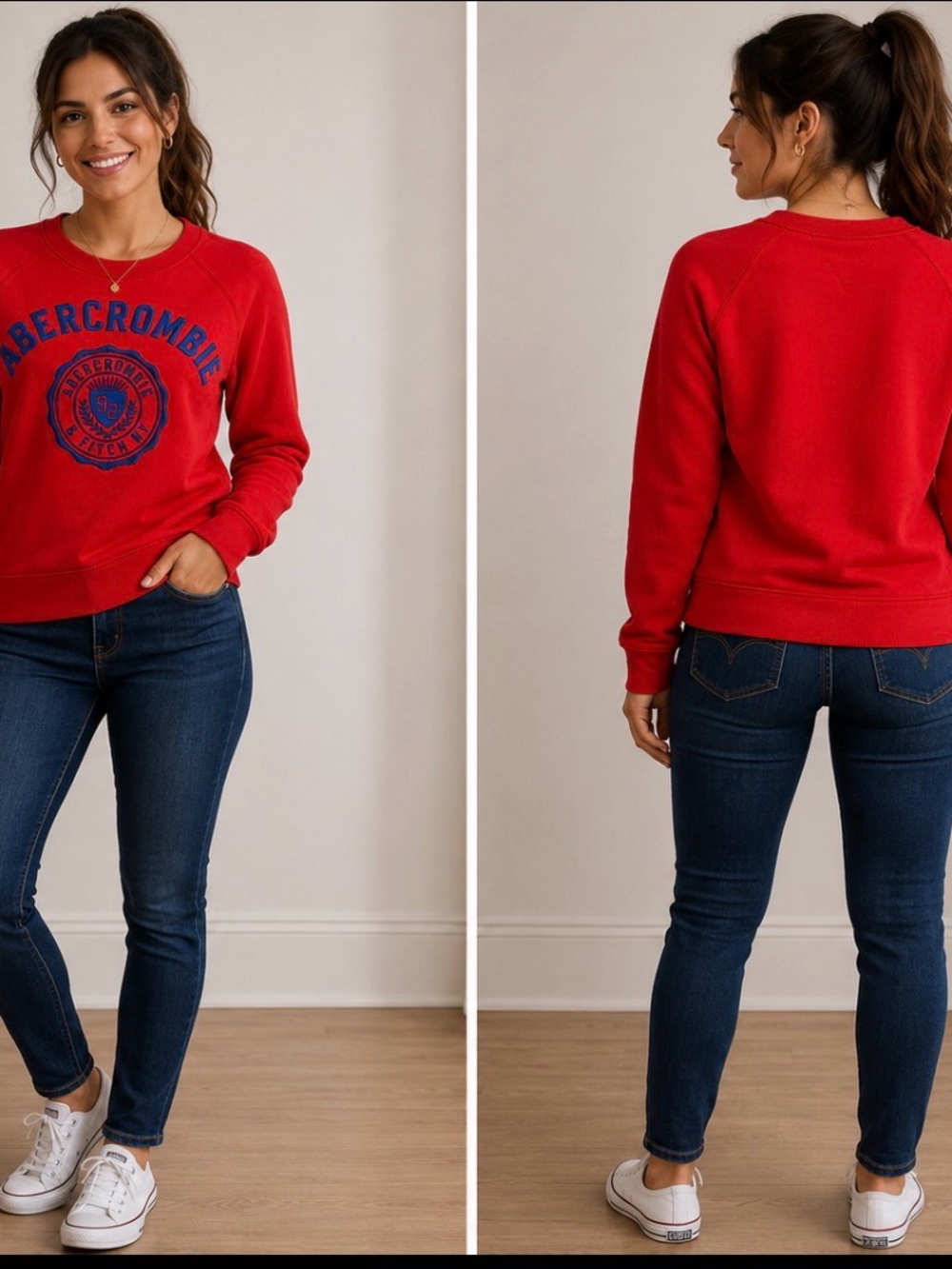 Abercrombie & Fitch Kids Bright Red Sweatshirt with Blue Embroidery